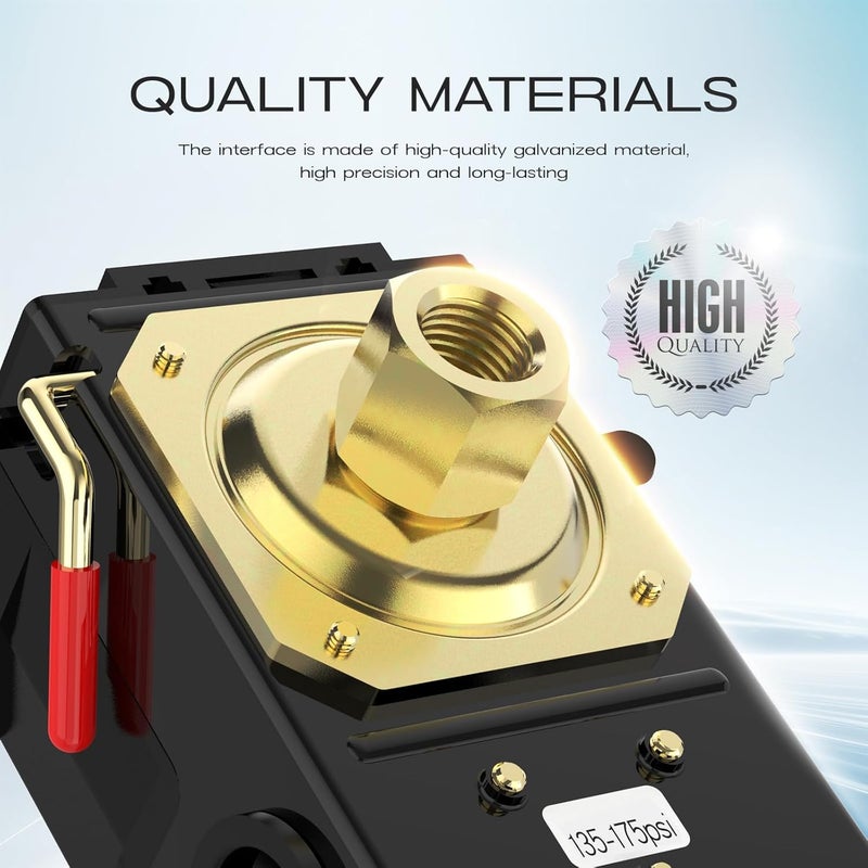 cnaodun Air Compressor Pressure Switch, 135-175 PSI Air Compressor Switch 1/4 NPT Thread Single Port Pressure Switch forHeavy DutyPressure Regulator Switch - Image 4